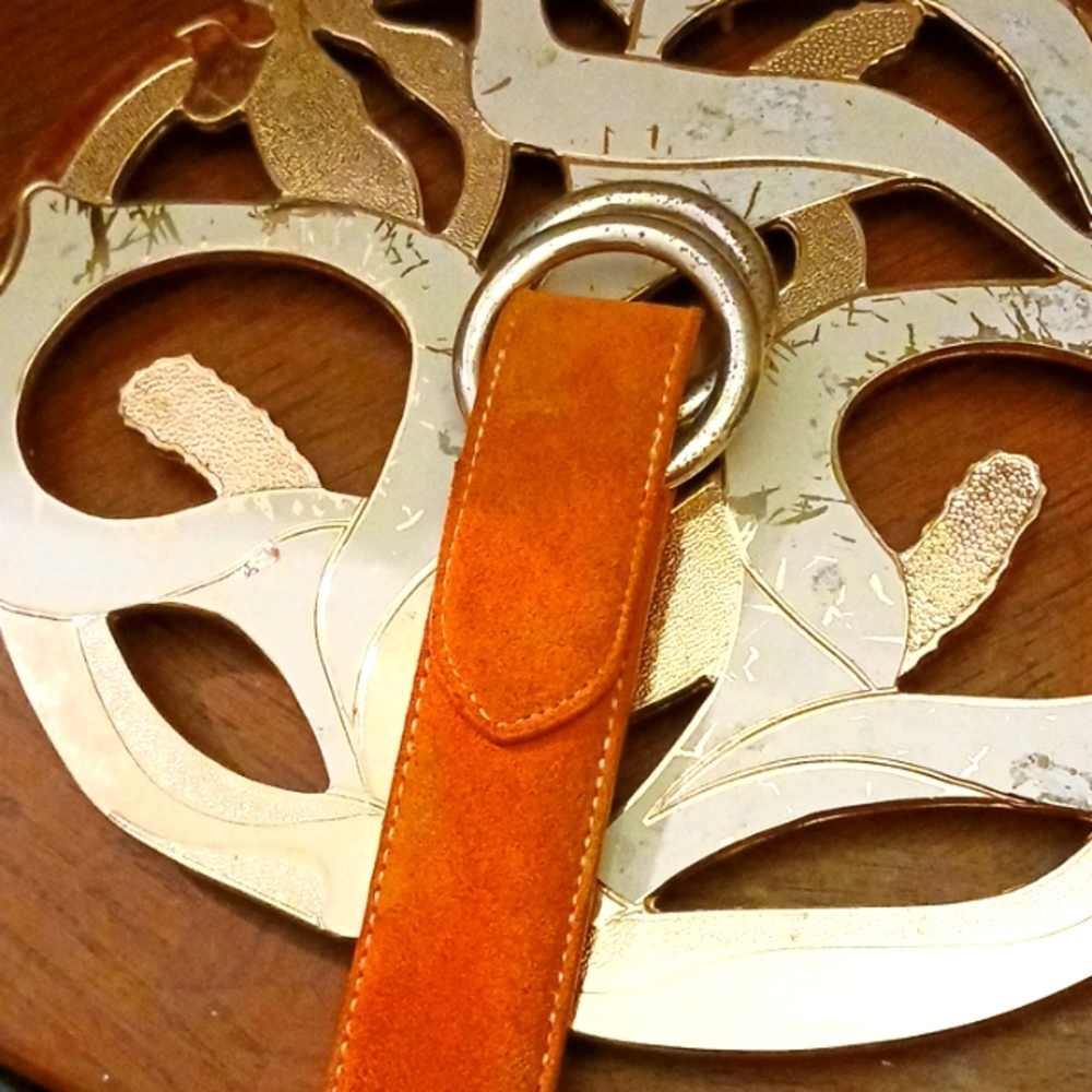 W. Kleinberg Belt with Gold Ring Belt👖👑Total 42",Suede,Made in AMERICA.🇺🇸 - Picture 2 of 12